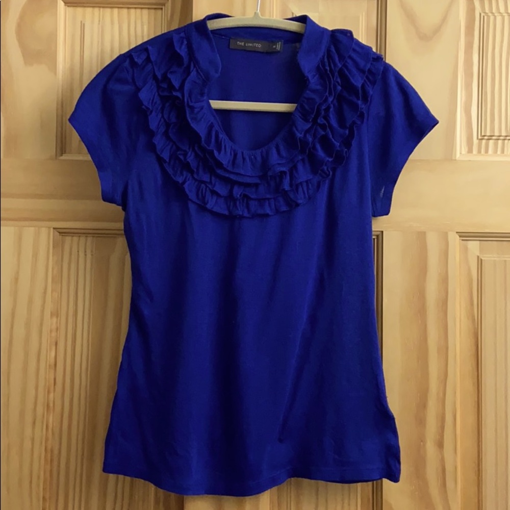 The Limited Royal Blue Top w/ruffle neck. Sz XS